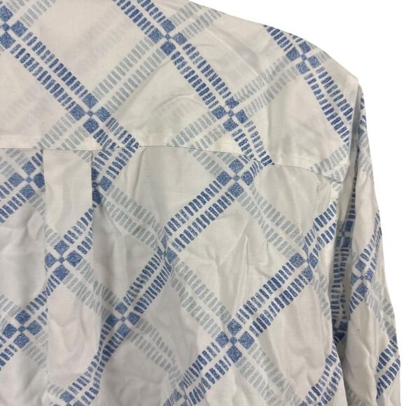 Chicos No Iron Stretch Button Up 3/4 Sleeve Cotton Blue White Shirt 2P/ 12/ 14 - Picture 13 of 16